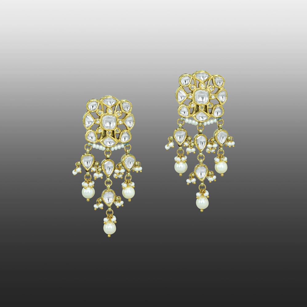 Chandelier Earrings with Polkis and Pearl Drops